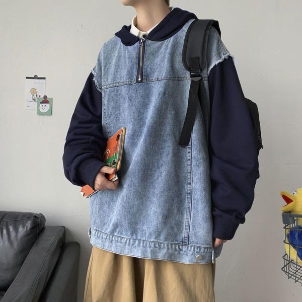 men's jackets cotton hooded denim jacket fashion fake two-piece casual mens streetwear loose hip-hop bomber men, Black;brown
men's jackets cotton hooded denim jacket fashion fake two-piece casual mens streetwear loose hip-hop bomber men, Black;brown