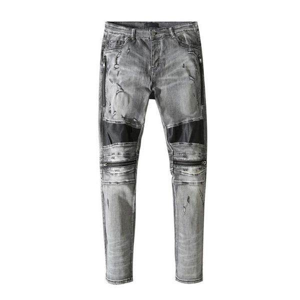 men's jeans american amr rock style leather patch ripped men trousers streetwear techwear traf pants for, Blue
men's jeans american amr rock style leather patch ripped men trousers streetwear techwear traf pants for, Blue