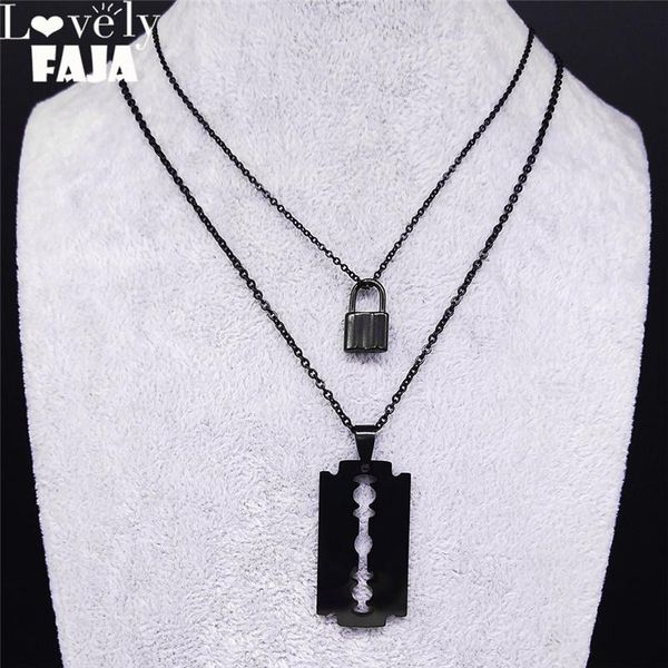 hip hop double layer lock blade stainless steel necklace women black color pendant jewelry bijoux femme n423s03 necklaces, Silver
hip hop double layer lock blade stainless steel necklace women black color pendant jewelry bijoux femme n423s03 necklaces, Silver