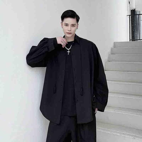 rope youth shirt loose decoration hairdresser personality collar long sleeve tassel korean spring and autumn men men's casual shirts, White;black
rope youth shirt loose decoration hairdresser personality collar long sleeve tassel korean spring and autumn men men's casual shirts, White;black