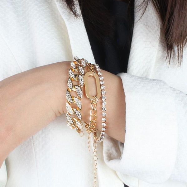 link, chain 3pcs punk golden cuban full rhinestone multilayer bracelet set women thick charm bracelets bangles fashion jewelry, Black
link, chain 3pcs punk golden cuban full rhinestone multilayer bracelet set women thick charm bracelets bangles fashion jewelry, Black