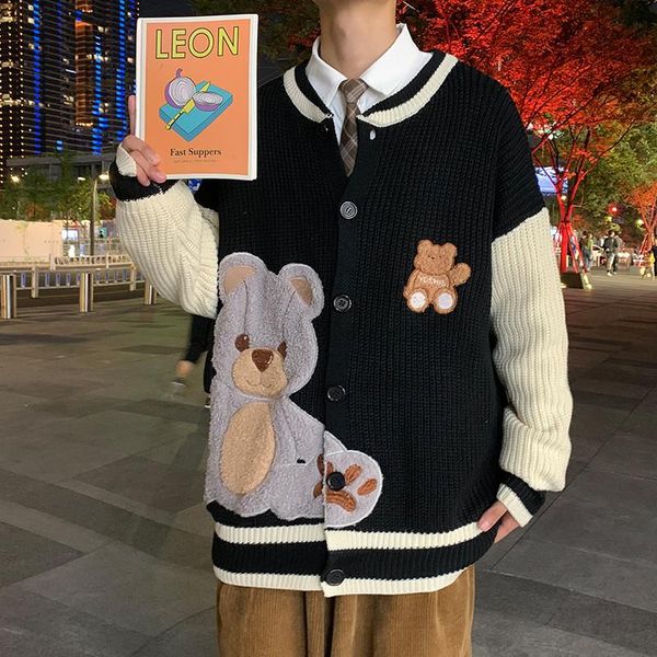men's sweaters cardigan oversized sweater japanese harajuku cartoon knitted pullover hip hop streetwear loose knitwear, White;black
men's sweaters cardigan oversized sweater japanese harajuku cartoon knitted pullover hip hop streetwear loose knitwear, White;black