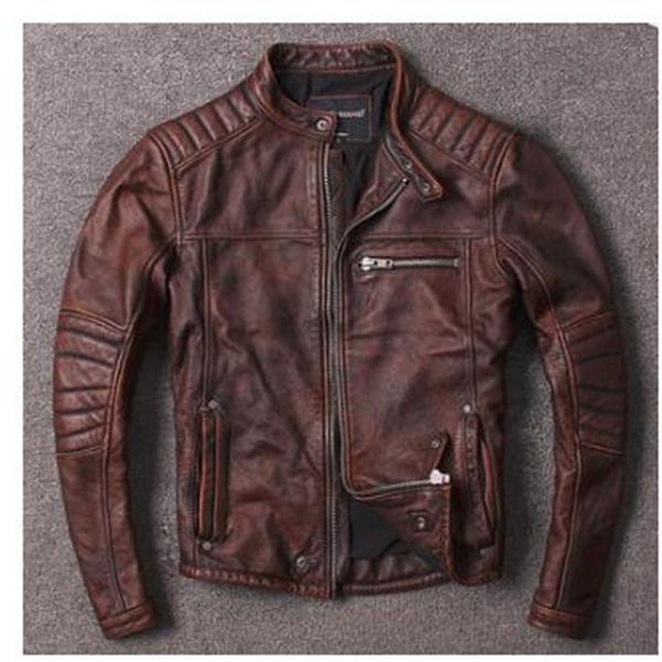 men's leather & faux genuine cowhide motorcycle jacket retro brown fashion slim-fit short stand-up collar plus size coat, Black
men's leather & faux genuine cowhide motorcycle jacket retro brown fashion slim-fit short stand-up collar plus size coat, Black