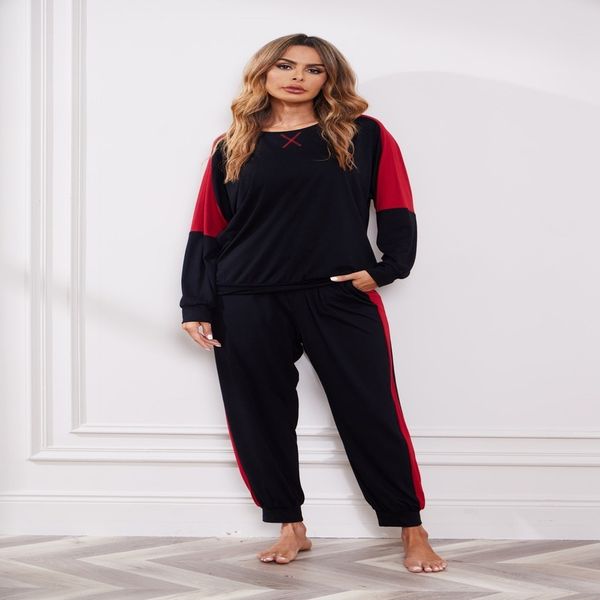 long sved trousers casual sportswear women's suit contrast bat sve round neck corset, Gray
long sved trousers casual sportswear women's suit contrast bat sve round neck corset, Gray
