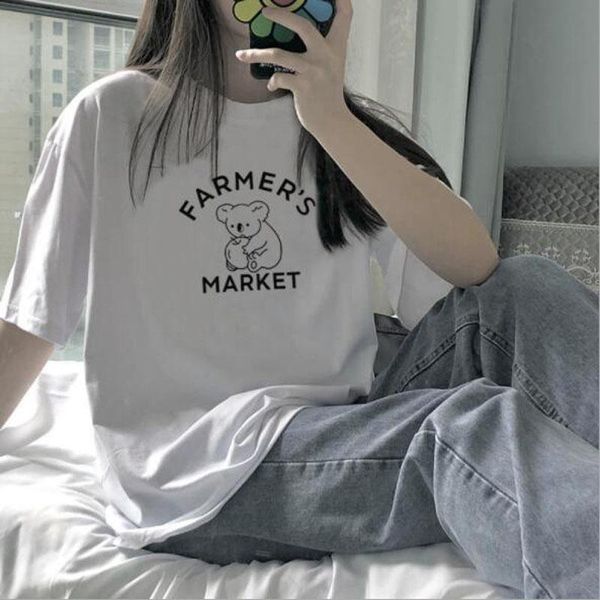 women's t-shirt korean style woman lovely print short sleeve round collar tshirt women cotton spandex, White
women's t-shirt korean style woman lovely print short sleeve round collar tshirt women cotton spandex, White