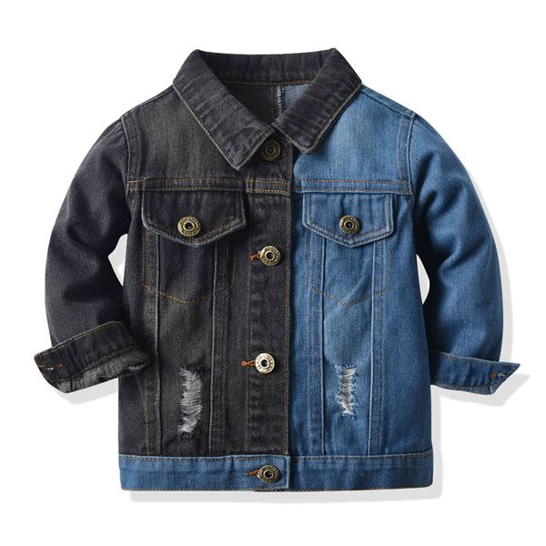 new boys' denim coat trend street children's lapel stitched hole children's wear, Blue;gray
new boys' denim coat trend street children's lapel stitched hole children's wear, Blue;gray