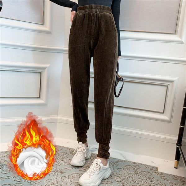 lucyever warm corduroy women harem pants thick velvet high waist winter full trousers black pocket casual loose sweatpants 2021 women's, Black;white
lucyever warm corduroy women harem pants thick velvet high waist winter full trousers black pocket casual loose sweatpants 2021 women's, Black;white