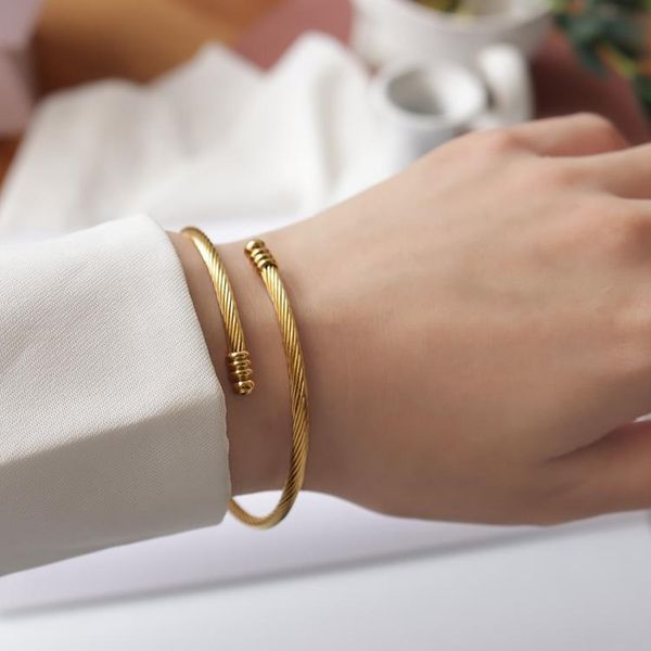 bangle gaku french style filament bracelet adjustable opening titanium steel plated 18k real gold women's jewelry, Black
bangle gaku french style filament bracelet adjustable opening titanium steel plated 18k real gold women's jewelry, Black