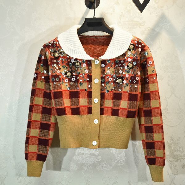 women's sweaters spring autumn fashion female sequins beading chess jackets crocheted peter pan collar sweet cardigans c764, White;black
women's sweaters spring autumn fashion female sequins beading chess jackets crocheted peter pan collar sweet cardigans c764, White;black
