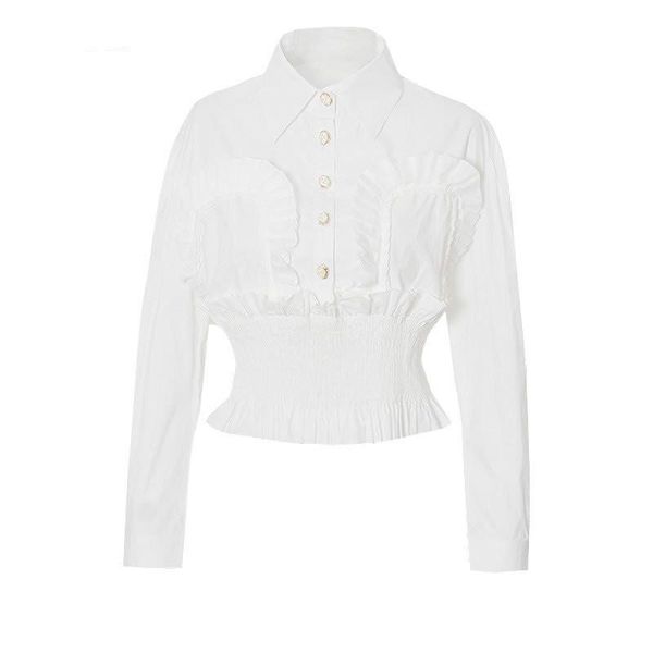 short shirt fashion solid color patchwork ruffles simplicity turn-down collar spring and autumn all-match c574 women's blouses & shirts, White
short shirt fashion solid color patchwork ruffles simplicity turn-down collar spring and autumn all-match c574 women's blouses & shirts, White