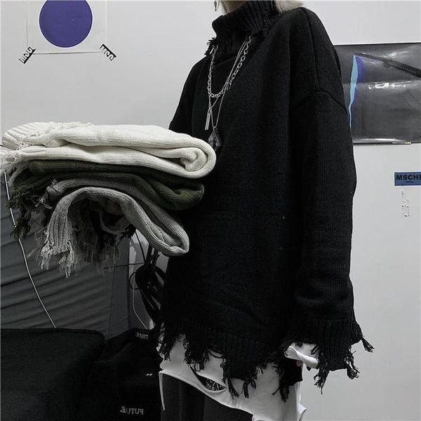 women's sweaters solid sweater men's high-neck ripped 2021 autumn winter korean fashion high street style casual loose couple, White;black
women's sweaters solid sweater men's high-neck ripped 2021 autumn winter korean fashion high street style casual loose couple, White;black