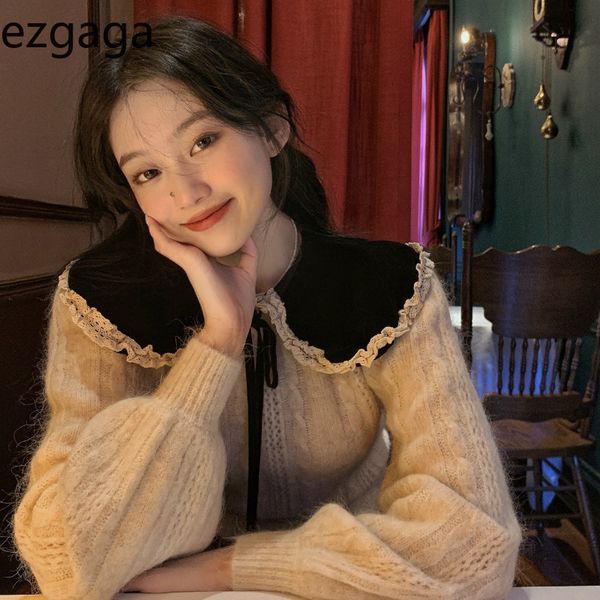 ezgaga sweater jumper women outwear warm lace up patchwork korean fashion turn-down collar sweet knitwear ladies pullover casual 210430, White;black
ezgaga sweater jumper women outwear warm lace up patchwork korean fashion turn-down collar sweet knitwear ladies pullover casual 210430, White;black