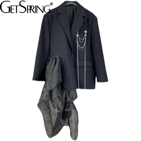 women's suits & blazers getspring women blazer temperament full sleeve ladies suit coat organza splicing loose long irregular female ja, White;black
women's suits & blazers getspring women blazer temperament full sleeve ladies suit coat organza splicing loose long irregular female ja, White;black