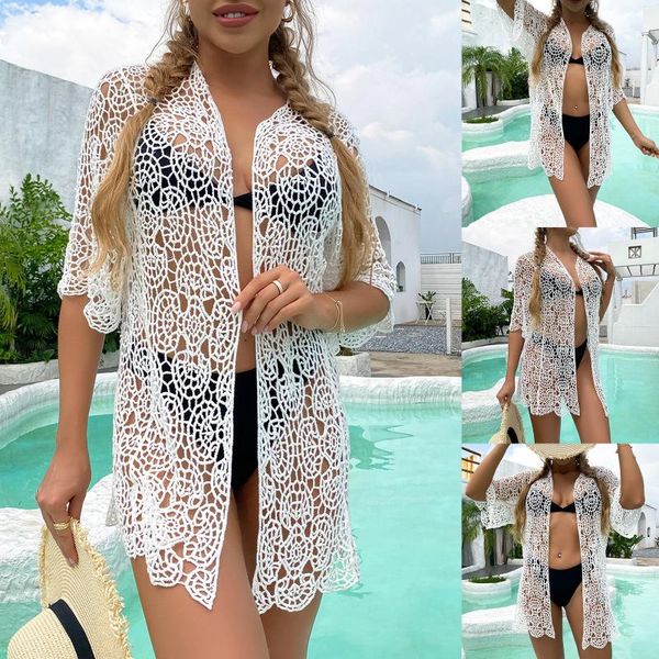 women's swimwear hirigin women lace cover-ups swimsuit cover ups middle sleeve open front sheer hollow out crochet kimono, White;black
women's swimwear hirigin women lace cover-ups swimsuit cover ups middle sleeve open front sheer hollow out crochet kimono, White;black