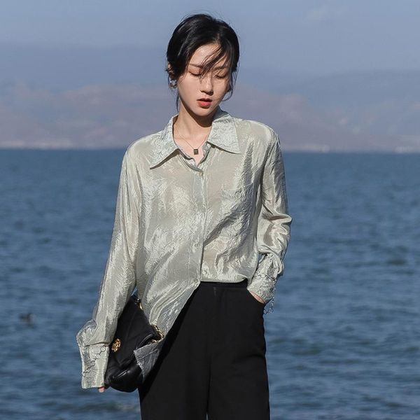 korean summer fashion reflective long sleeve shirt female lapel loose translucent blouse arvs women's blouses & shirts, White
korean summer fashion reflective long sleeve shirt female lapel loose translucent blouse arvs women's blouses & shirts, White