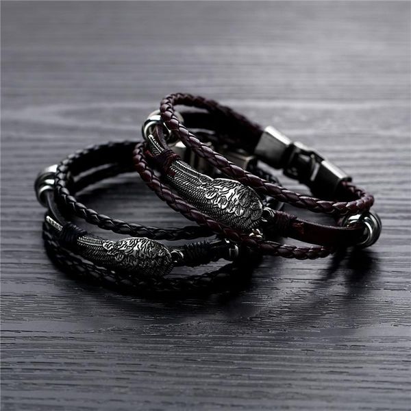 modyle black and brown vintage leather bracelet bangle feather charms trendy jewelry for men link, chain
modyle black and brown vintage leather bracelet bangle feather charms trendy jewelry for men link, chain