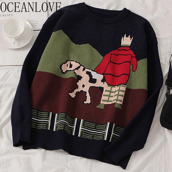 women's sweaters oceanlove print cartoon pullovers autumn winter fashion women casual knitwear 2021 korean pull femme clothes 13411, White;black
women's sweaters oceanlove print cartoon pullovers autumn winter fashion women casual knitwear 2021 korean pull femme clothes 13411, White;black