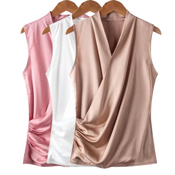 women's blouses & shirts 2021 summer plus size s- 4xl women sleeveless v neck blouse elegant silk ladies brand clothes, White
women's blouses & shirts 2021 summer plus size s- 4xl women sleeveless v neck blouse elegant silk ladies brand clothes, White
