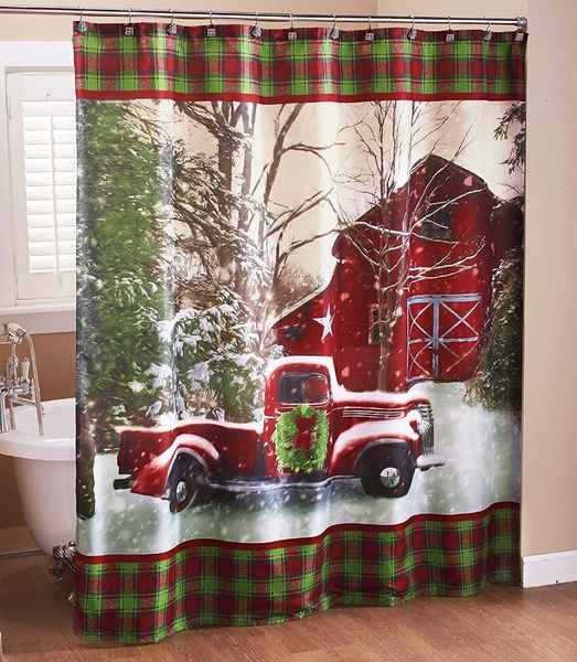 shower curtains the lakeside collection christmas curtain with vintage red truck, barn and holiday trees
shower curtains the lakeside collection christmas curtain with vintage red truck, barn and holiday trees