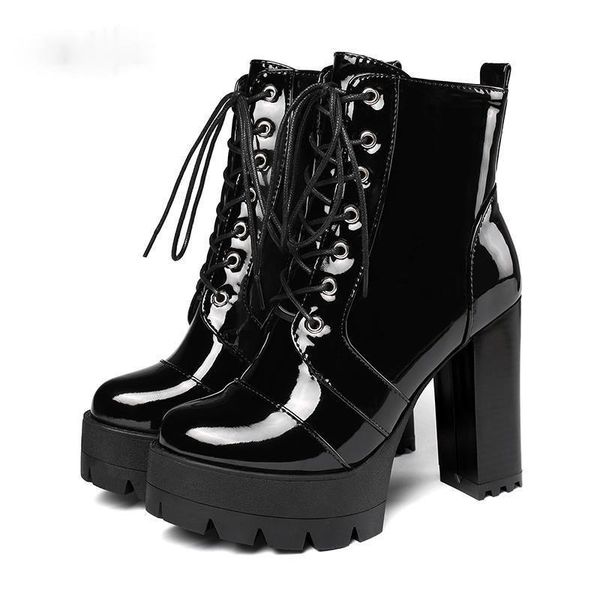 boots 2021 thick high heeled female patent leather ankle round toe lace-up zipper women short gothic shoes, Black
boots 2021 thick high heeled female patent leather ankle round toe lace-up zipper women short gothic shoes, Black