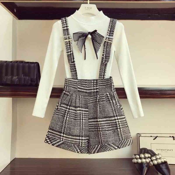 sweet bow pearl knitting white +plaid woolen suspender wide leg shorts sets two piece outfits for women spring fall fashion 210525
sweet bow pearl knitting white +plaid woolen suspender wide leg shorts sets two piece outfits for women spring fall fashion 210525