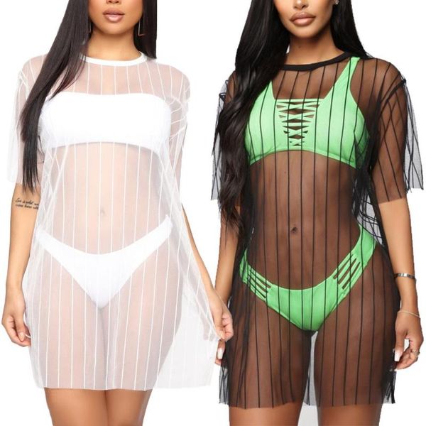 women see through short sleeve cover-up sunscreen beach bikini cover dress design up women's swimwear, White;black
women see through short sleeve cover-up sunscreen beach bikini cover dress design up women's swimwear, White;black