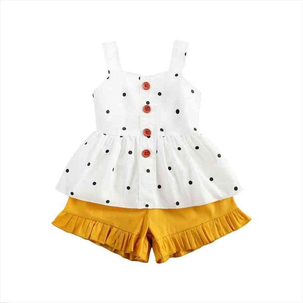 cute 0-24m baby girl clothing button dot print sleeveless vest ruffle solid shorts summer 2pcs outfits set, White
cute 0-24m baby girl clothing button dot print sleeveless vest ruffle solid shorts summer 2pcs outfits set, White