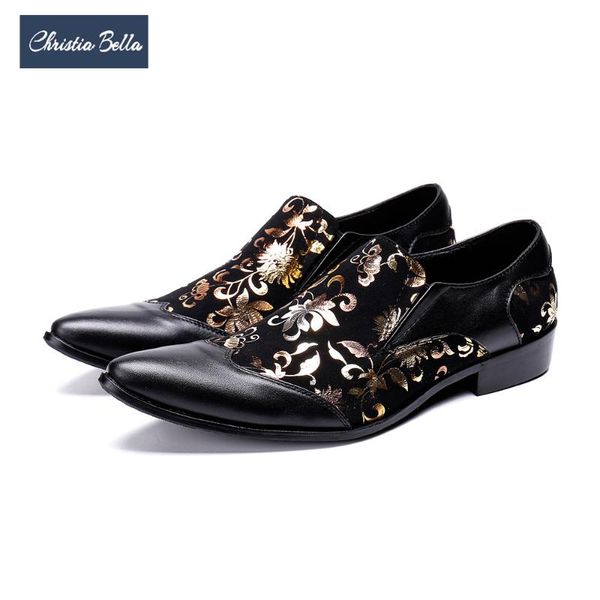dress shoes christia bella fashion floral print genuine leather men italian business formal gold pointed toe, Black
dress shoes christia bella fashion floral print genuine leather men italian business formal gold pointed toe, Black