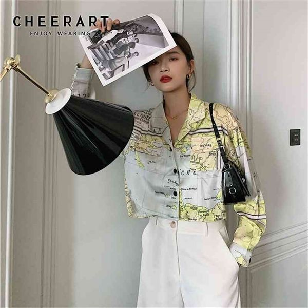 map print long sleeve shirt women and blouse lapel button up collar designer fashion autumn clothes 210427, White
map print long sleeve shirt women and blouse lapel button up collar designer fashion autumn clothes 210427, White