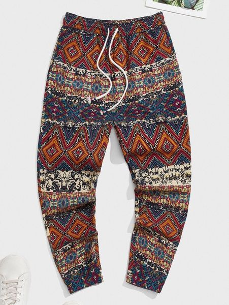 men geo print drawstring waist pants k2kx#, Black
men geo print drawstring waist pants k2kx#, Black