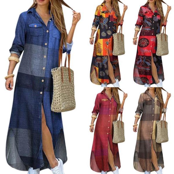 women plaid floral printed shirt-dress vintage button v neck 3/4 sleeve summer holiday long sundress plus size, Black;gray
women plaid floral printed shirt-dress vintage button v neck 3/4 sleeve summer holiday long sundress plus size, Black;gray