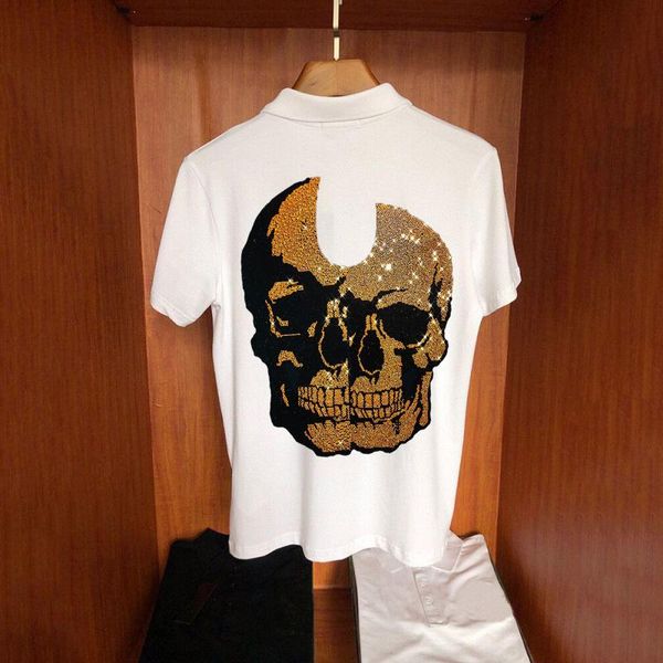 men's polos personalized brand fashion cotton shirt breathable exaggerated shiny drill skull plus size short sleeves, White;black
men's polos personalized brand fashion cotton shirt breathable exaggerated shiny drill skull plus size short sleeves, White;black