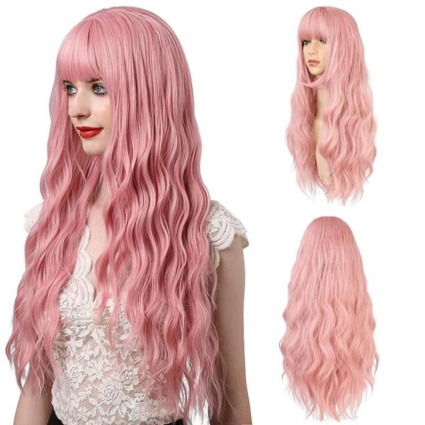 synthetic wigs sangzi long body wave pink with bangs natural for women cosplay wig heat resistant, Black
synthetic wigs sangzi long body wave pink with bangs natural for women cosplay wig heat resistant, Black