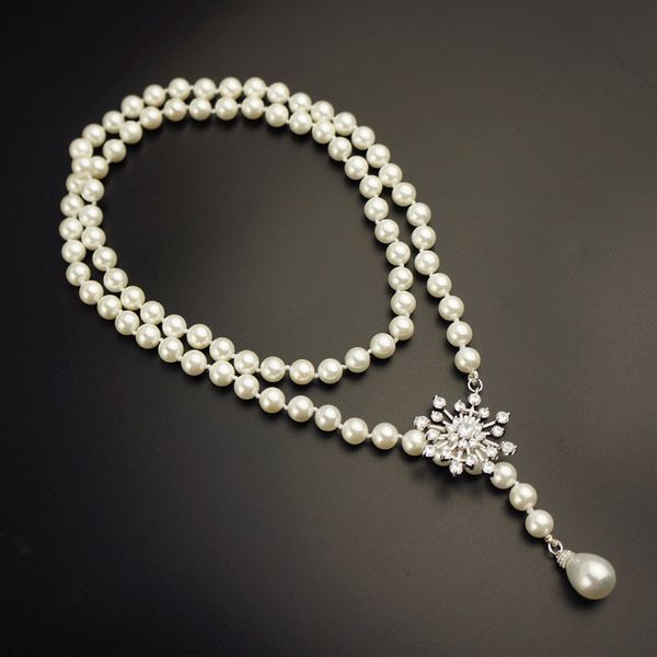 luxury simulated white pearl long necklace snowflake shape cubic zirconia sweater coat chain women jewelry for wedding party, Silver
luxury simulated white pearl long necklace snowflake shape cubic zirconia sweater coat chain women jewelry for wedding party, Silver