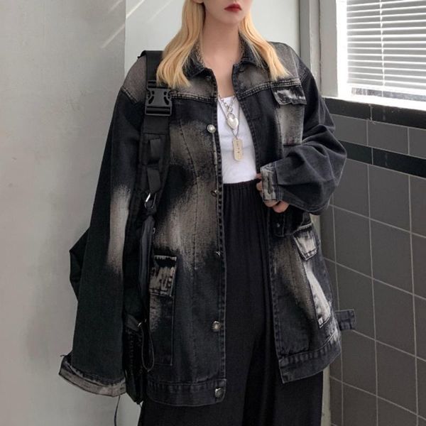 women's jackets korean retro old tooling denim jacket loose women female black fashion punk goth street wear, Black;brown
women's jackets korean retro old tooling denim jacket loose women female black fashion punk goth street wear, Black;brown