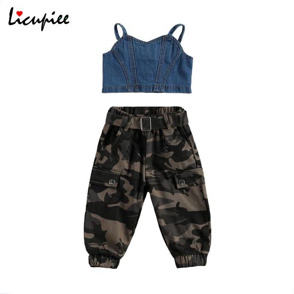clothing sets 1-6 years 2pcs toddler girl summer outfits, casual button down denim crop tank + camouflage pants set, White
clothing sets 1-6 years 2pcs toddler girl summer outfits, casual button down denim crop tank + camouflage pants set, White