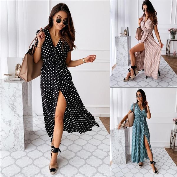polka dot summer womens dress fashion short sleeve v neck split maxi female boho beach party vestidos, Black;gray
polka dot summer womens dress fashion short sleeve v neck split maxi female boho beach party vestidos, Black;gray