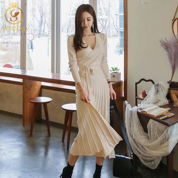 winter korean chic style v-neck lace up waist knit dresses fashion long sleeves runway vestidos 210520, Black;gray
winter korean chic style v-neck lace up waist knit dresses fashion long sleeves runway vestidos 210520, Black;gray