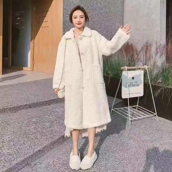 women's wool & blends coat thickened imitation lamb plush outer, Black