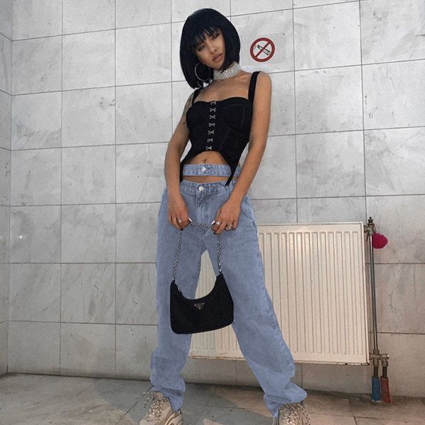 open brim with a high waist for women baggy pants straight denim pockets wide leg joggers casual wear, Blue
open brim with a high waist for women baggy pants straight denim pockets wide leg joggers casual wear, Blue