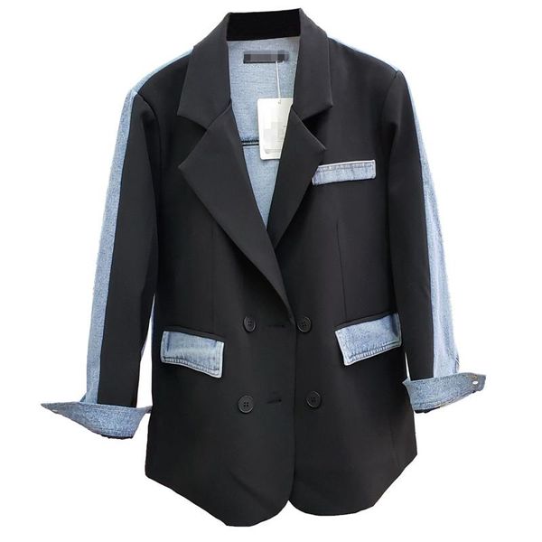 women's suits & blazers double breasted women denim patchwork blazer 2021 autumn long sleeve contrast color splicing coat, White;black
women's suits & blazers double breasted women denim patchwork blazer 2021 autumn long sleeve contrast color splicing coat, White;black