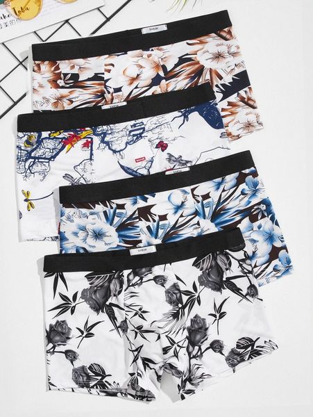 men 4pcs floral print boxer brief y9lq#, Black;brown
men 4pcs floral print boxer brief y9lq#, Black;brown
