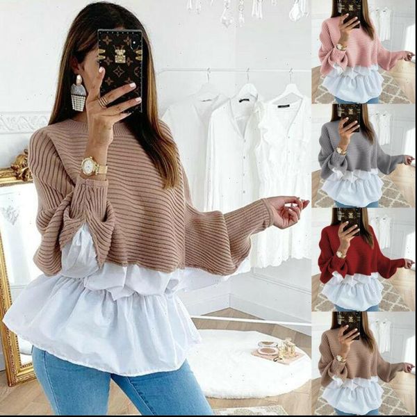 womens shirt autumn winter women blouse pink red patchwork o neck long sleeved knitted sweater for soft pullovers, White 
womens shirt autumn winter women blouse pink red patchwork o neck long sleeved knitted sweater for soft pullovers, White