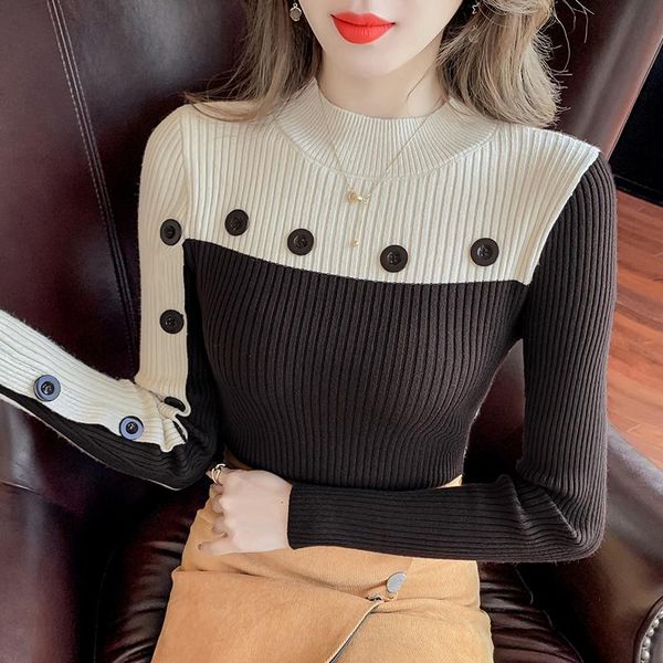 women's sweaters autumn winter women buttons base sweater jumper girls soft chic half turtleneck female irregular pullovers, White;black
women's sweaters autumn winter women buttons base sweater jumper girls soft chic half turtleneck female irregular pullovers, White;black