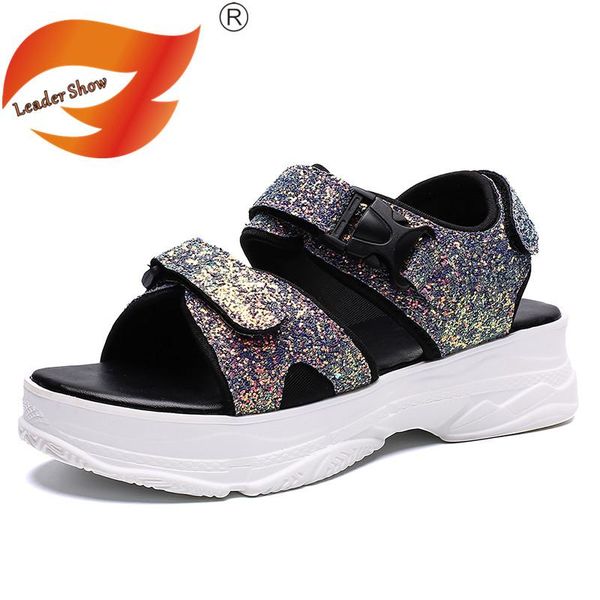 leader show women sandals fashion round open-toed summer twinkle thick soled shoes platform for women's casual, Black
leader show women sandals fashion round open-toed summer twinkle thick soled shoes platform for women's casual, Black