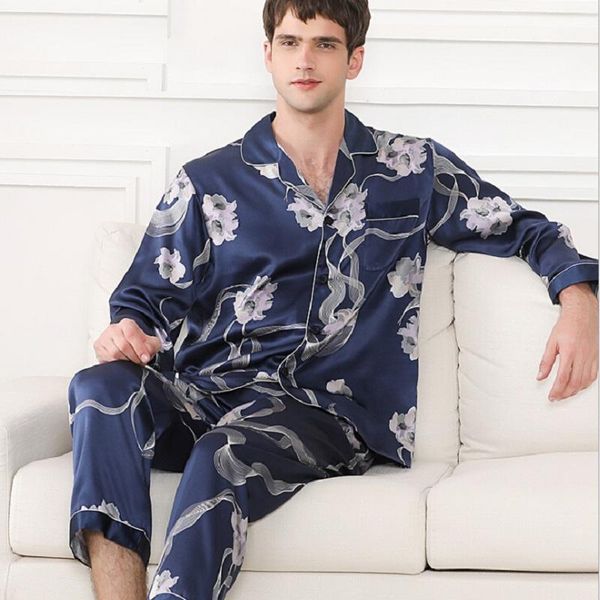 men's sleepwear men silk pajamas set long sleeve autumn winter 2021 man floral print blue stain pyjamas homewear sets, Black;brown
men's sleepwear men silk pajamas set long sleeve autumn winter 2021 man floral print blue stain pyjamas homewear sets, Black;brown