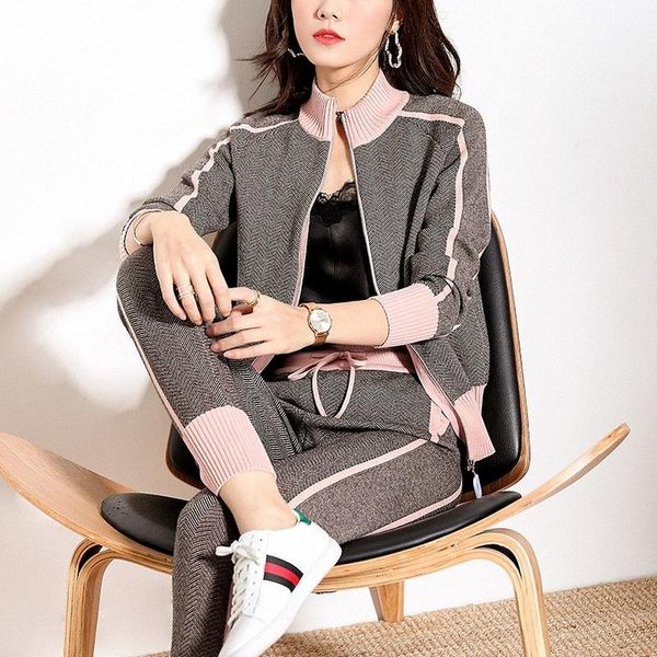 women's two piece pants ladies suit 2021 spring and autumn knitted jacket long-sleeved zipper casual sports women, White
women's two piece pants ladies suit 2021 spring and autumn knitted jacket long-sleeved zipper casual sports women, White