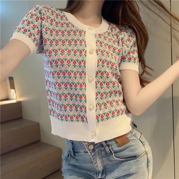 women's knits & tees vintage floral print short sleeve knitted cardigan women fashion o-neck button summer female casual knit sweater, White
women's knits & tees vintage floral print short sleeve knitted cardigan women fashion o-neck button summer female casual knit sweater, White