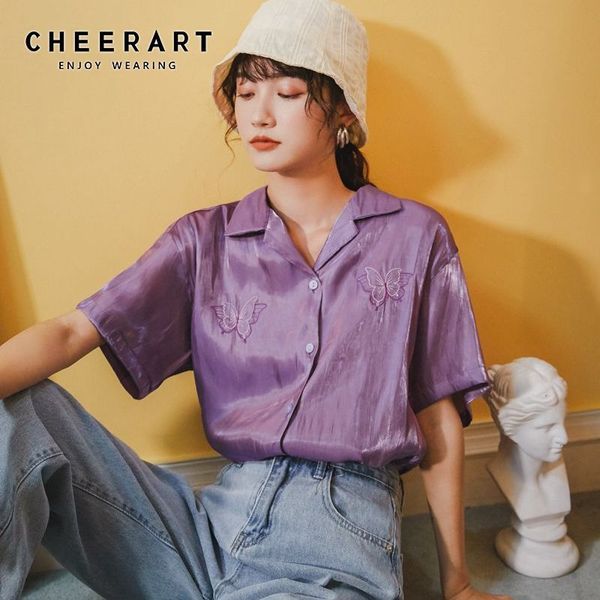 butterfly embroidery blouse summer button down shirt for women purple white satin korean glitter 210427
butterfly embroidery blouse summer button down shirt for women purple white satin korean glitter 210427