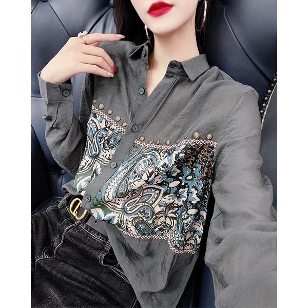 early spring hong kong-style retro floral shirt women's heavy industry beaded buttons reduce age and slim blouses & shirts, White
early spring hong kong-style retro floral shirt women's heavy industry beaded buttons reduce age and slim blouses & shirts, White